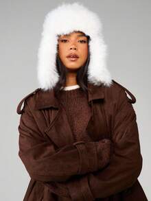 MISSGUIDED Winter Faux Fur Trapper Hat With Ear Flaps Snow Cold Weather Headwear