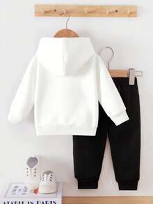 SHEIN 女婴两件套，简约豹纹蝴蝶结连帽卫衣和豹纹蝴蝶结运动裤，适合秋冬季外出穿着 - 彩色 - 查看 2