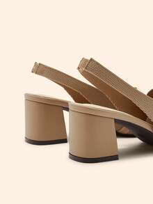 CUCCOO BASICS 女士时尚链条绑带低跟方头露跟平底鞋，适合通勤、约会、派对、度假等场合。 - 卡其色 - 查看 6
