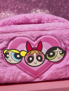 THE POWERPUFF GIRLS X SHEIN 1個可愛毛絨圖案大容量圓筒化妝包，手提式，超大空間，可收納化妝品瓶與日常用品，適合女性與青少年，花朵、泡泡、毛茛花、友誼，送禮首選 - 粉色 - 查看 6