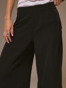 MUSERA Pantalones de pierna ancha con panel de malla y tiro bajo, estilo callejero cool para chica, lindo para otoño, invierno y fiestas de Acción de Gracias - Negro - Ver 5