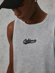 AXEPEAK Men's Letter Print Loose Round Neck Tank Top - Black - View 9