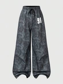 Sparklyn Tween Girls Stylish Loose-Fit Wide-Leg Pants: Soft Textured Gray Camouflage Print Trousers With Elastic Waist & Drawstring – Comfy Everyday Bottoms Perfect For School, Playdates, Or Casual Outings, Relaxed Silhouette That Pairs Great With Tees, Sweaters, And Jackets All Season Long - Multicolor - View 2