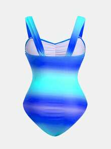 Swim Oasis 大码女式两件套渐变褶皱连体泳衣 - 藍色 - 查看 3