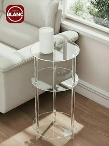 1 套透明圆形亚克力边桌，2/3 层现代小咖啡桌床头柜，适用于客厅、卧室和浴室，简约 - 透明 - 查看 2
