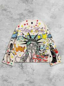 ROMWE MEN Street Life 男女款休闲长袖印花T恤 - 杏色 - 查看 3