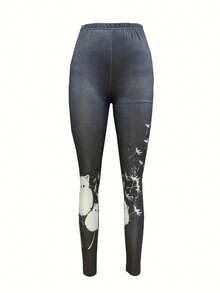 EMERY ROSE Ladies' Sexy Cat Print Tight Pants, All Season Tight Yoga Pants, Suitable For All Seasons - Black - View 3