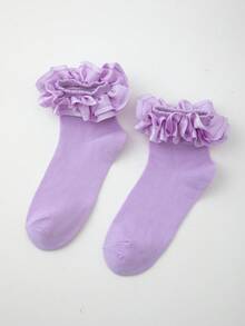 ROMWE Kawaii Women's Plain Ruffled Mid-Calf Socks - Light purple - View 3
