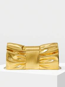 MOTF PREMIUM LADIES' STYLISH AND ELEGANT BOW-SHAPED CLUTCH BAG, DINNER BAG, SUITABLE FOR DATES AND PARTIES - Gold - View 2