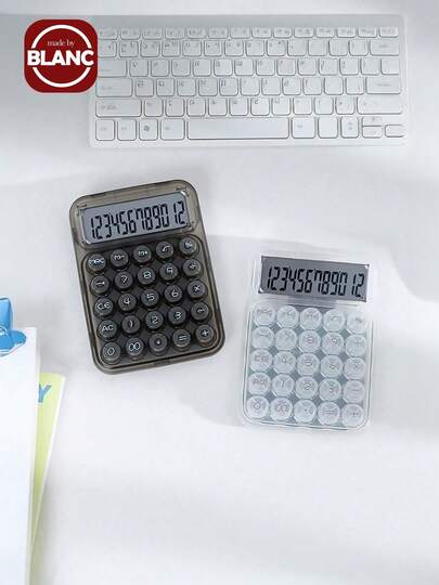1pc Transparent Dopamine Molecule Calculator, High-End Fashion, Mechanical Keyboard Circular Buttons, 12-Digit Desktop Calculator, Suitable For Students And Office Use,School Supplies,Back To School