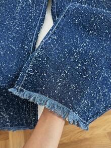 Comfortcana 女士秋季口袋阔腿宽松休闲百搭牛仔裤，时尚斑点阔腿牛仔裤，毛边高腰牛仔裤，纹理宽松牛仔裤，优雅牛仔裤，女士圣诞节牛仔裤，女士冬季牛仔裤，女士秋冬牛仔裤 - 深色水洗藍 - 查看 6