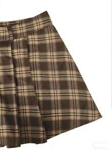 EMERY ROSE 大码棕色格子褶皱半身裙配打底裤 - 彩色 - 查看 3