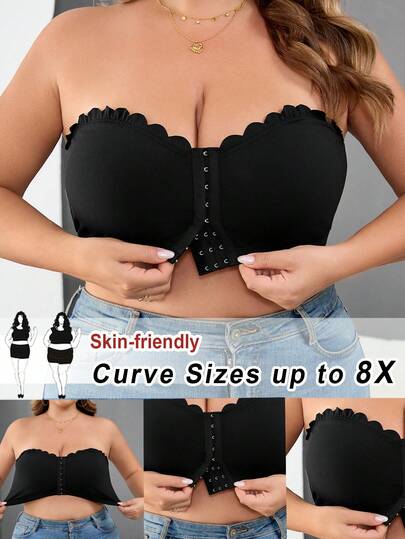 SHEIN CURVE+ Curve Plus Size/Autumn Clothes /Fall Women Clothes/Winter Clothes For Women/Winter ClothesPlus Size Women Front Button Crop Top, Sexy Fitted Camisolefall Clothes For Women,Winter,CURVE PLUS