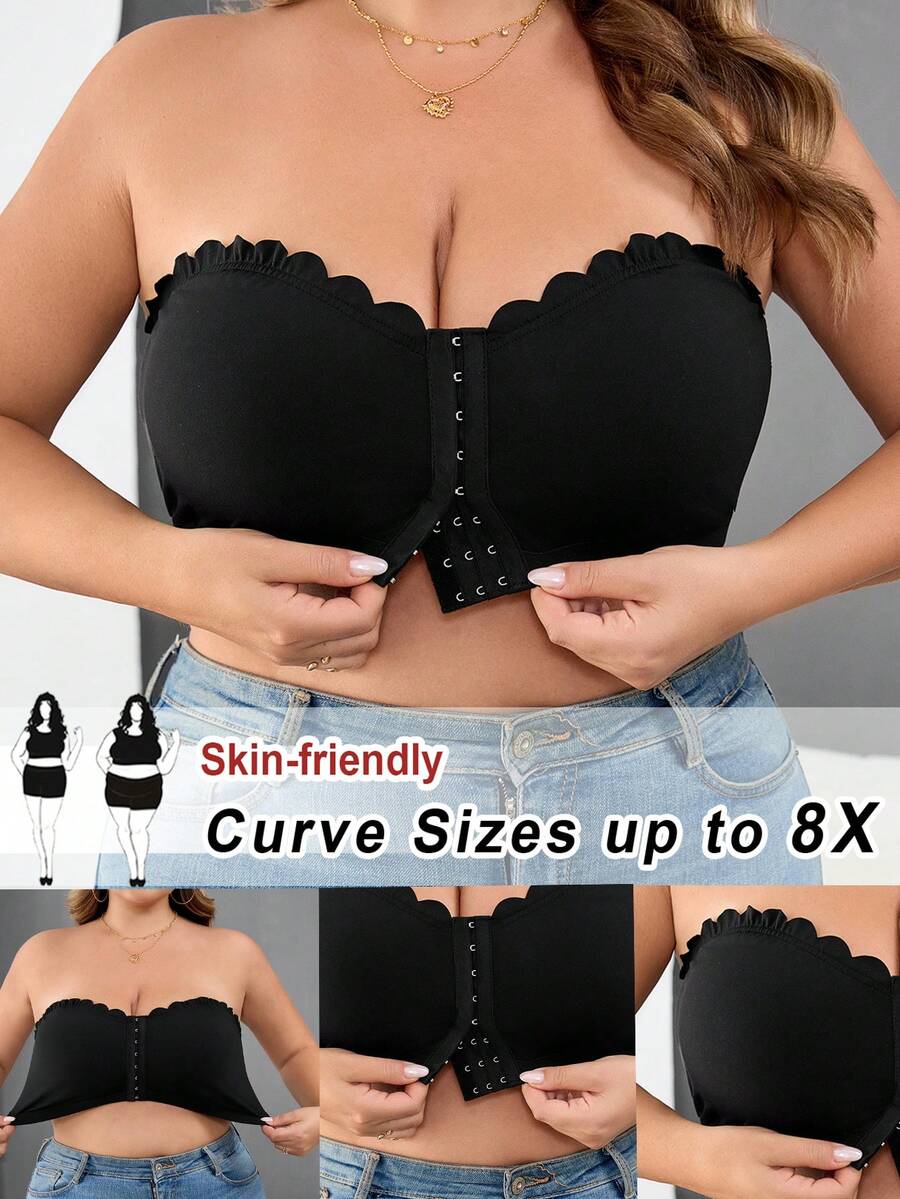SHEIN CURVE+ Curve 大码/秋装/秋季女装/女冬装/冬装大码女式前扣短款上衣，性感修身吊带背心女秋装，冬季，CURVE PLUS - 黑色 - 查看 1