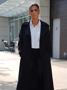 SAYEHFBABY Women Fashion Solid Color Loose Fit All-Match Trench Coat Fall Winter Cloth For Women - Black - View 1