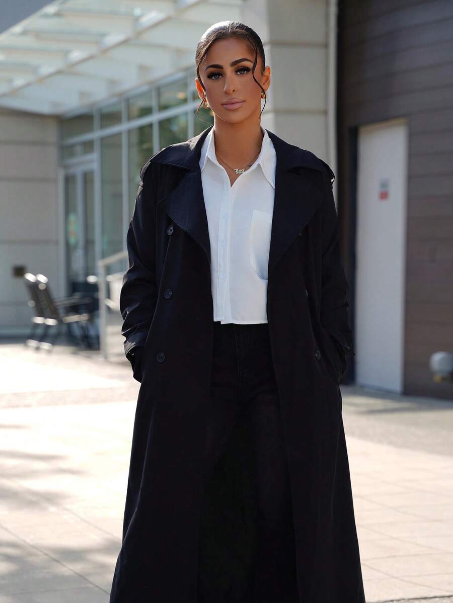 SAYEHFBABY Women Fashion Solid Color Loose Fit All-Match Trench Coat Fall Winter Cloth For Women - Black - View 1