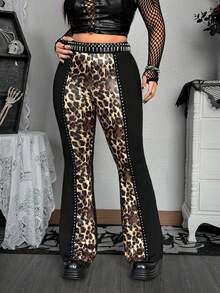 Whyspr Quần legging ống loe co giãn họa tiết da báo ánh kim tối màu thời trang nữ - Nhiều màu - Xem 1