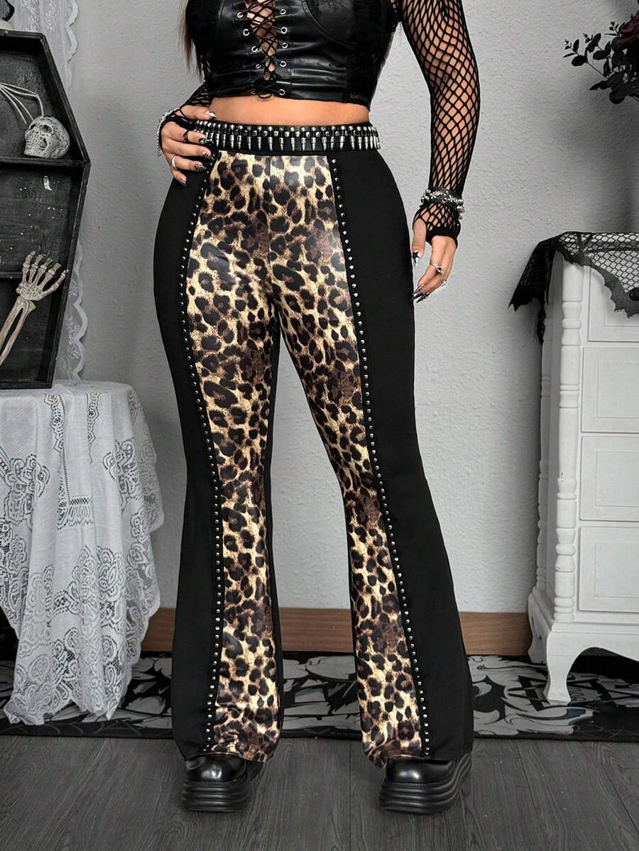 Whyspr Quần legging ống loe co giãn họa tiết da báo ánh kim tối màu thời trang nữ - Nhiều màu - Xem 1