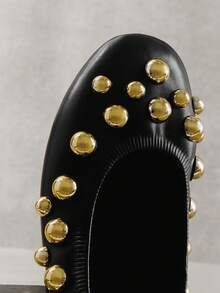 SHUZIA Women's Fashionable Rivets Decorated Flats–Super Comfort And Sophisticated Punk Style - Black - View 7
