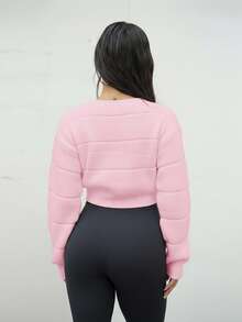 SAYEHFBABY 女士纯色圆领长袖宽松休闲毛衣，秋冬 - 粉色 - 查看 6