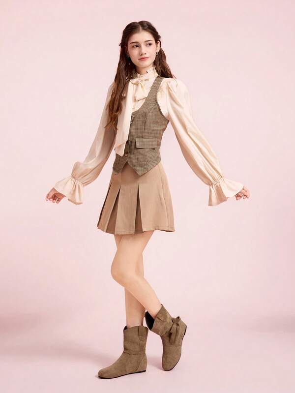 CUCCOO DOLLMOD Cizme scurte cu vârf rotund, confortabile, cu înălțime mărită, cizme retro pentru femei cu franjuri