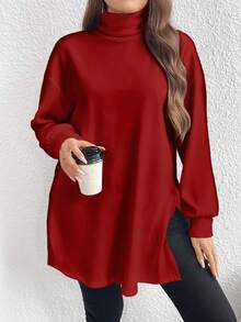 EMERY ROSE Áo thun dài cổ lọ tối giản thường ngày cỡ lớn, mùa xuân/thu - Nhiều màu - Xem 1