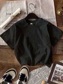 Claim Dot 男士黑色印花落肩短袖T恤 - 黑色 - 查看 4