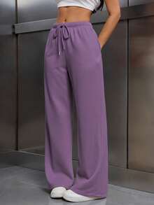 EMERY ROSE 女式松紧腰保暖内衬宽松裤 - 紫色 - 查看 4