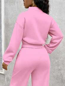 Rovax Women's Printed Long Sleeve Cropped Zip-Up Sweatshirt - Pink - View 2