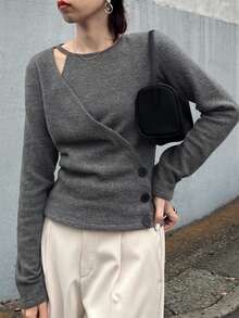 FRIFUL Women's Casual Crossover Crew Neck Sweater