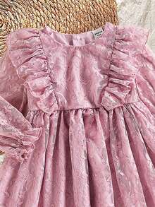 SHEIN Vintaside Kids Baby Girls' Sweet Mesh Long Sleeve Loose Dress, Suitable For Outings, Parties And Gatherings, Spring/Autumn - Pink - View 3