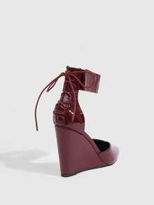 CUCCOO SZL 酒红色尖头粗跟简约Cuccoo女士高跟鞋，适合圣诞节、新年夜、派对、约会之夜等场合。 - 酒紅色 - 查看 8