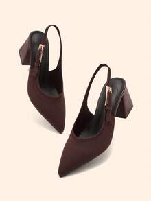 CUCCOO BASICS Women's Fashion Open Back Pointed Toe Chunky Heels Pumps, Classic Minimalist Design For Commuting, Dating, Party, Holiday, Wedding - Coffee Brown - View 7
