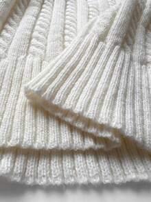 SHEIN PETITE 女式纯色休闲扭纹宽松长袖毛衣上衣，秋冬 - 杏色 - 查看 7