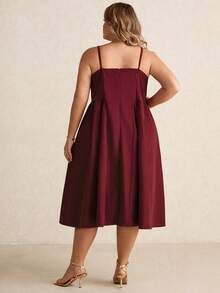 SHEIN CURVE+ Elegant Women's Spaghetti Strap Long Puff Dress, Suitable For Daily Dates, Outings, Nightclubs, Parties, Autumn Season/Christmas