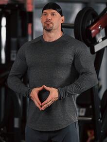 Manfinity Sport Corelite 男士郎縱領長袖運動T卹，鍛煉上衣壓縮衣 - 深灰色 - 查看 3