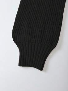 SHEIN Franclia 两件套女士休闲宽松纯色高领毛衣，优雅百搭，秋冬季 - 黑色 - 查看 5