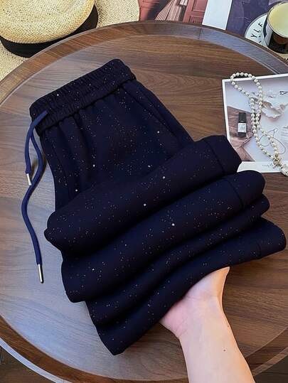 Franclia Yıldızlı Gökyüzü Elastik Bel Rahat Düz Paça Geniş Paça Pantolon