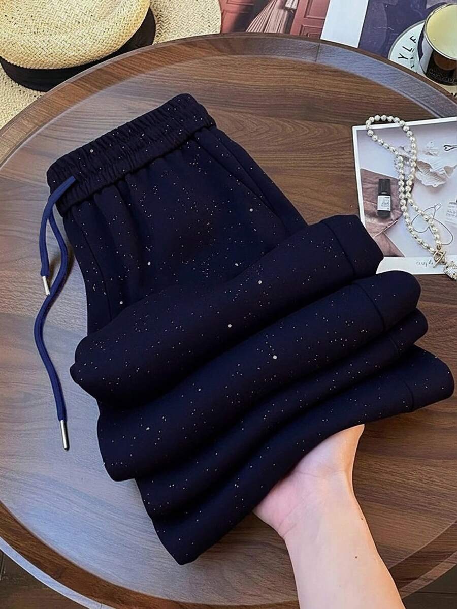 Franclia Starry Sky Elastic Waist Casual Straight Leg Wide Leg Pants - Navy Blue - View 1