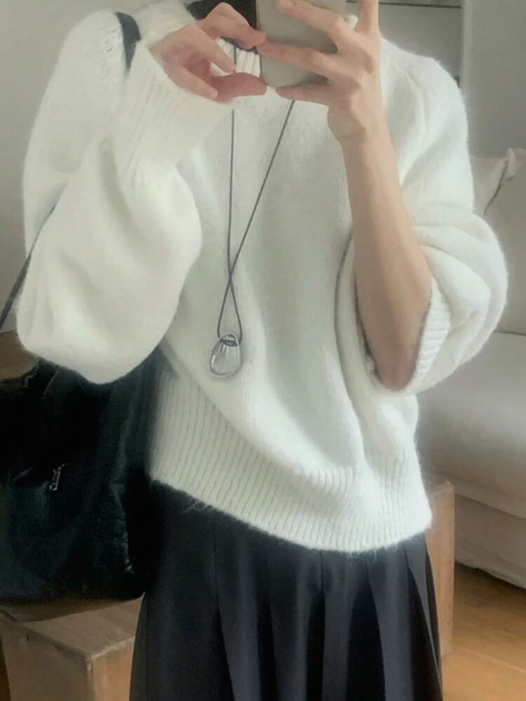 Women's Crew Neck Solid Color Basic Casual Sweater