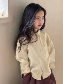 Hapijoa 少女夏季格子休闲韩版长袖清新甜美衬衫 - 杏色 - 查看 5