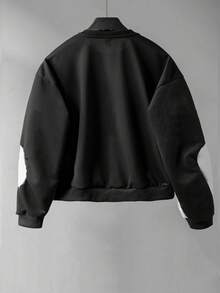 ROMWE MEN Street Life Áo nỉ chui đầu màu tương phản chắp vá thường ngày cho nam, Thu/Đông, Áo dài tay - Đen và trắng - Xem 6