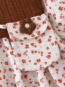 SHEIN Vintaside Kids 女婴牛仔连衣裙针织背心两件套，秋冬季 - 棕色 - 查看 7