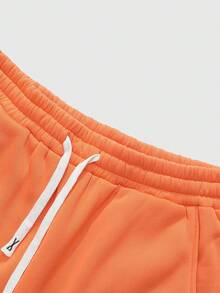 ROMWE MEN Street Life Men's Letter Print Zip-Up Hoodie And Drawstring Waist Sweatpants Set, Autumn/Winter - Orange - View 3