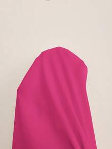 SHEIN EZwear Áo sơ mi tay dài cạp chun màu trơn cỡ lớn, áo cánh vừa vặn, áo sơ mi hồng, áo sơ mi nữ có cổ, áo sơ mi nữ cài nút - Màu Hồng Tươi - Xem 6