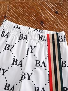 2pcs Baby Boys' Casual Daily Fashion Letter All-Over Print Polo Collar Half-Zip Long Sleeve T-Shirt And Straight Leg Pants Set, Suitable For Outings And Home Wear In Autumn/Winter - Multicolor - View 7