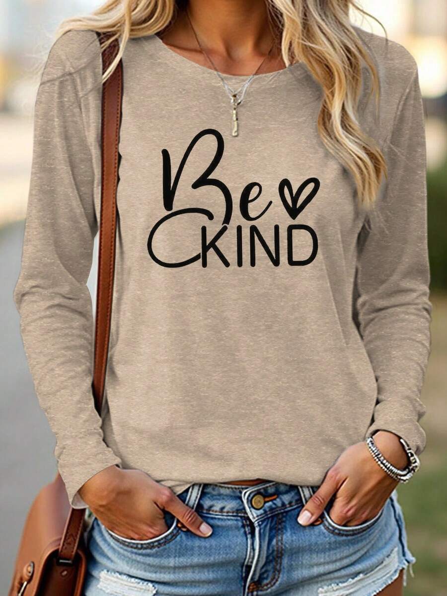 EMERY ROSE Women's Letter Slogan Graphic Print Long Sleeve T-Shirt - Multicolor - View 1