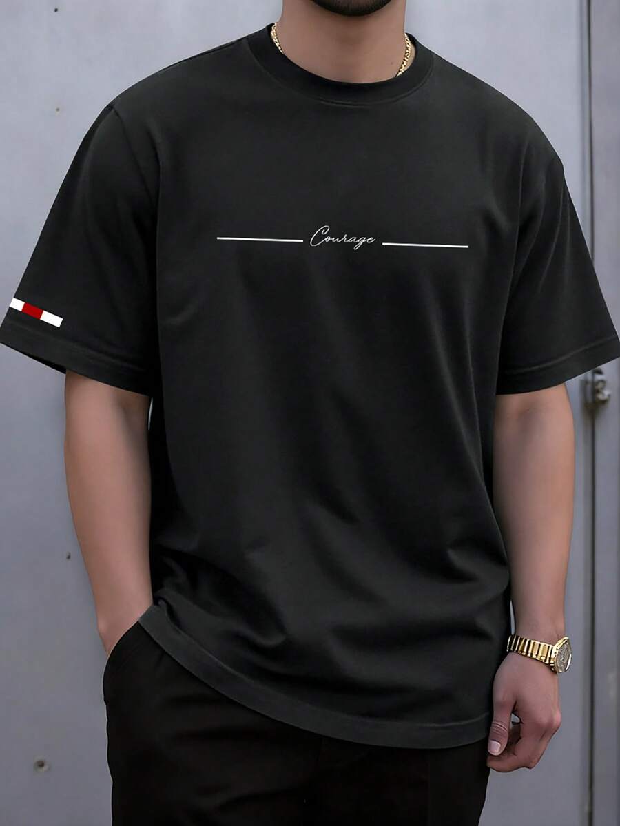 Manfinity Homme Áo thun nam tay ngắn cổ tròn, kiểu dáng thường ngày, đa năng cho mùa hè, áo thun nam mặc đi làm in hình người. - màu đen - Xem 1