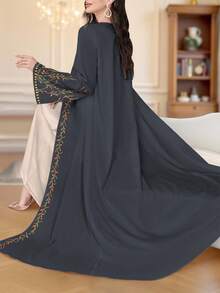 SHEIN Najma Women's Branch Digital Print Long Sleeve Casual Arabic Abaya Robe, Spring/Autumn - Multicolor - View 4