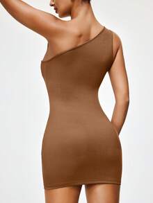 SHAPORA Women's Solid Color Bodycon Slip Dress, Comfortable, Casual, Suitable For Indoor Wear, Soft, Skin-Friendly, Nightgown - Khaki - View 2